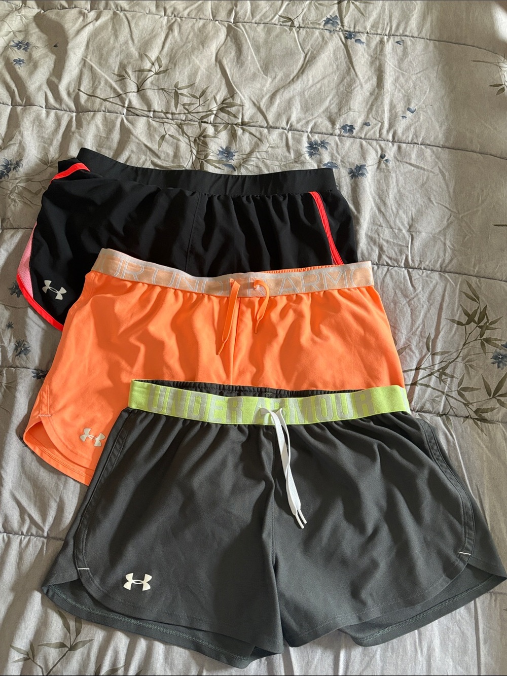 Under Armour Women's 3-Pack Running Shorts - Black, Orange, Charcoal